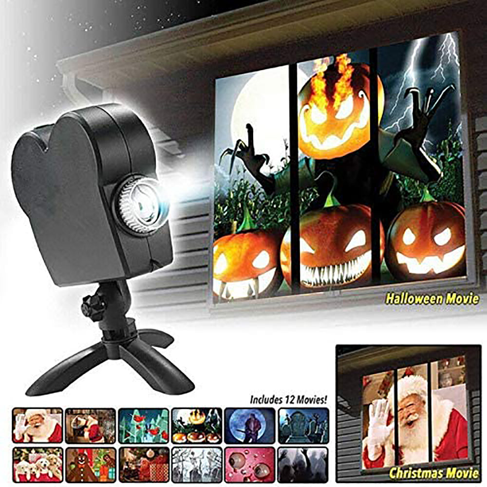 Lámpara de proyección navideña de figuras, para Navidad y para Halloween con 12 imágenes, proyector de imágenes tipo cine