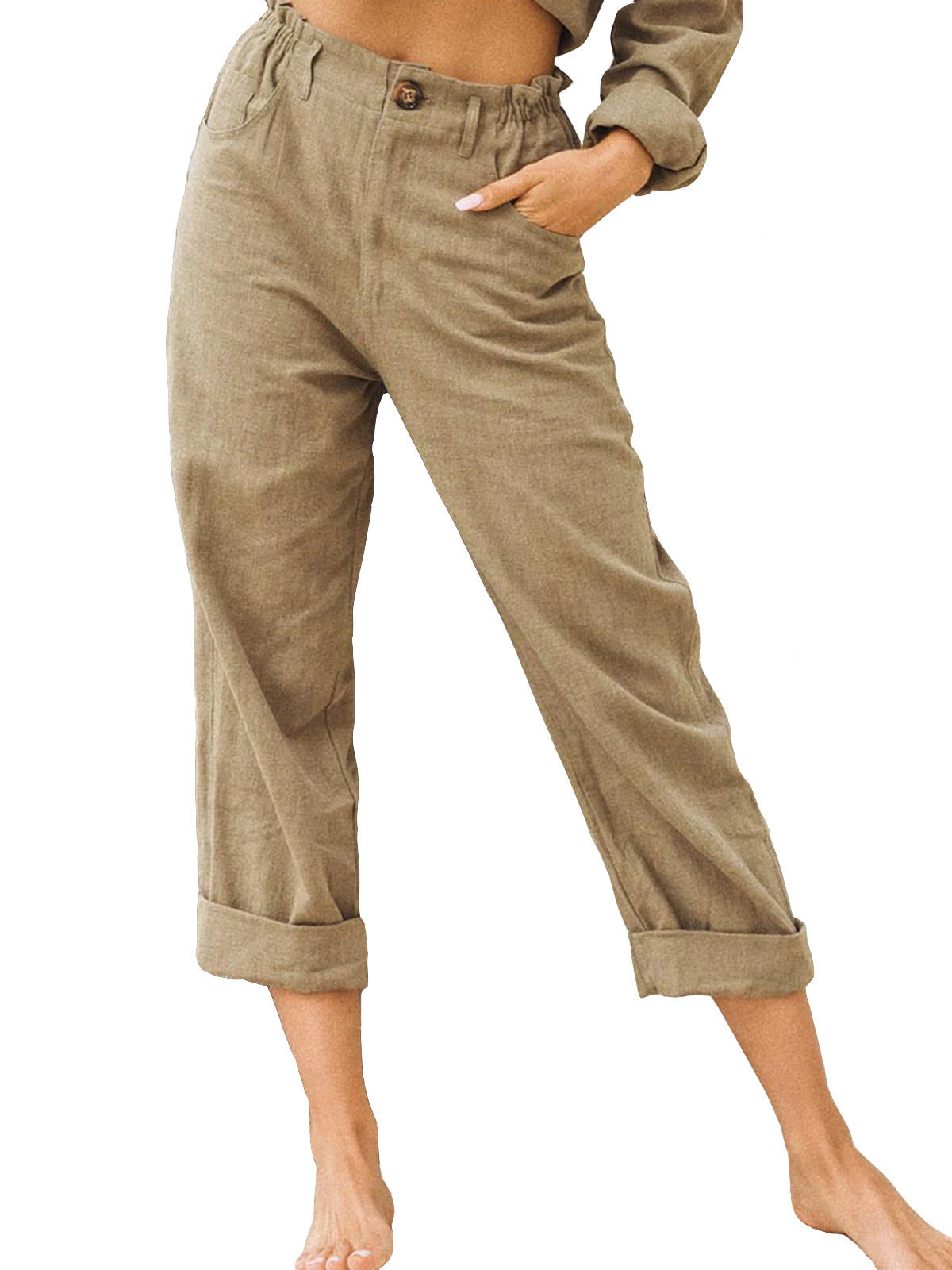 Pantalón Recto de Algodón y Lino | Cintura Alta Estilo Casual Elegante