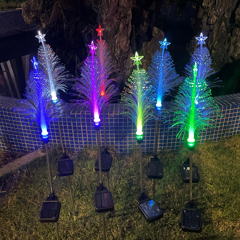 Luz solar de Navidad con pentagrama de fibra óptica para exteriores, arbolitos de luces de fibra óptica muy luminosos