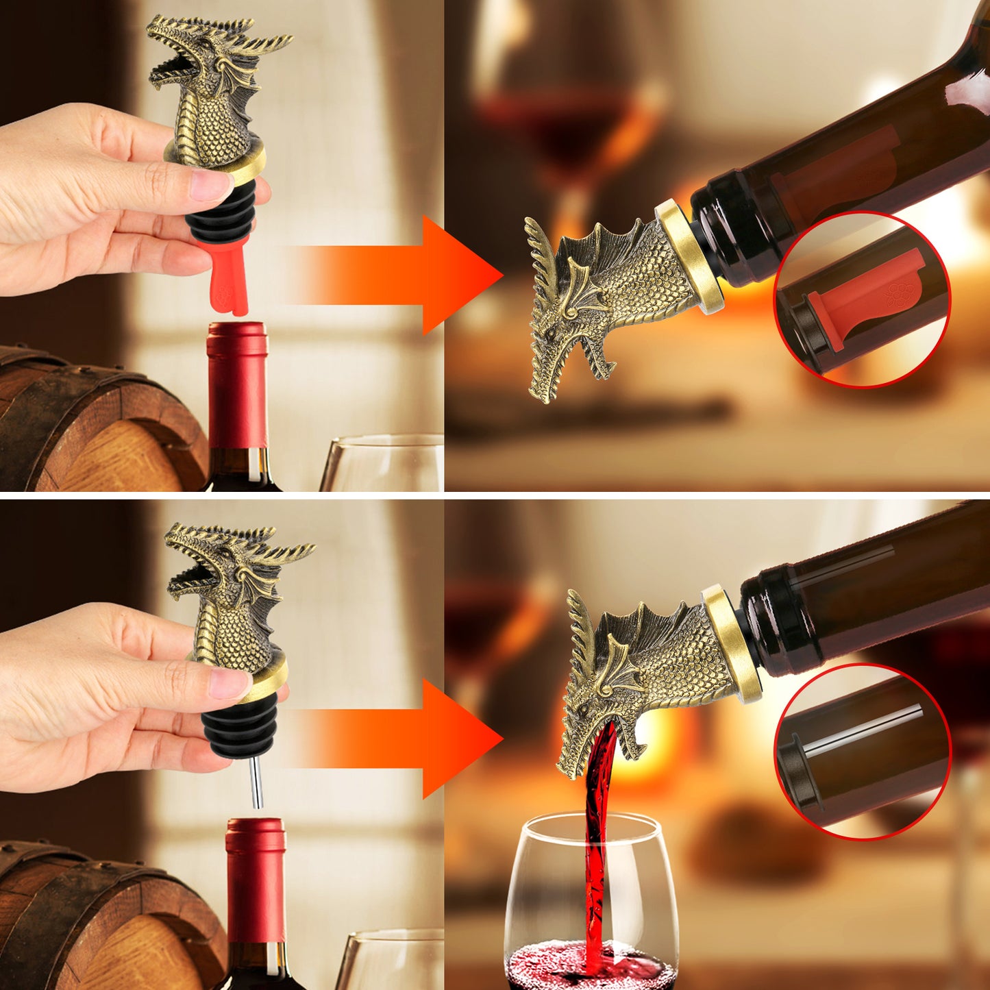 Accesorio de Bar Retro ✨ – Tapón Hermético y Vertedor Elegante para Cócteles