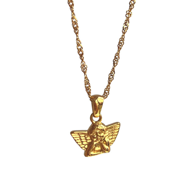 ollar con colgante de ángel, collar de Cupido de ángel de marca cuadrada, collar en dorado