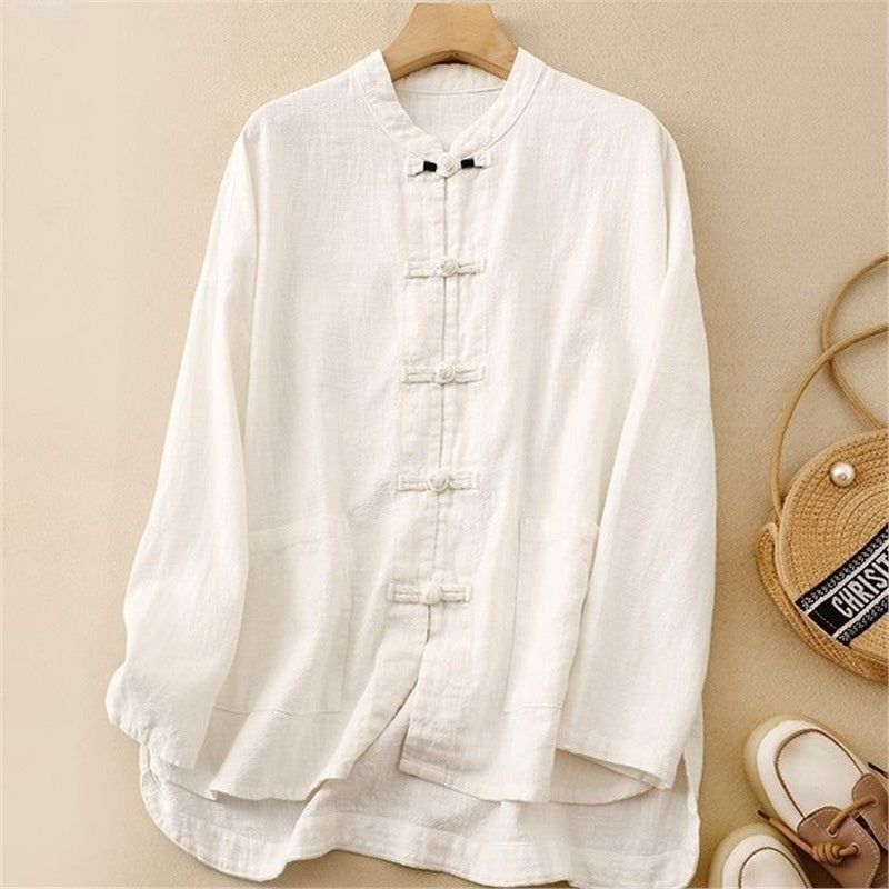 Camisa Oriental de Lino para Mujer | Corte Holgado y Natural