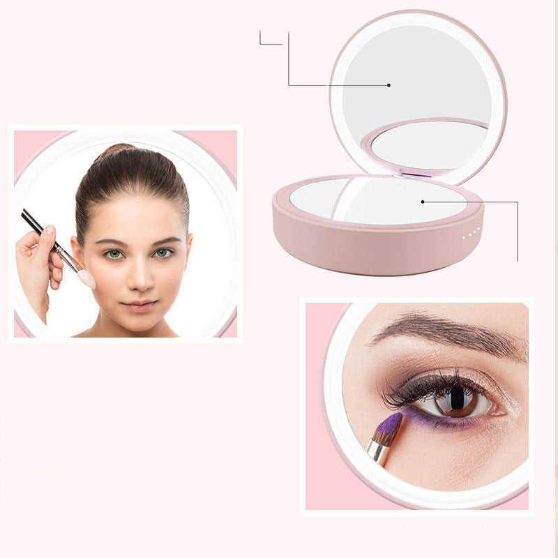 Espejo de maquillaje de doble cara con luz LED recargable