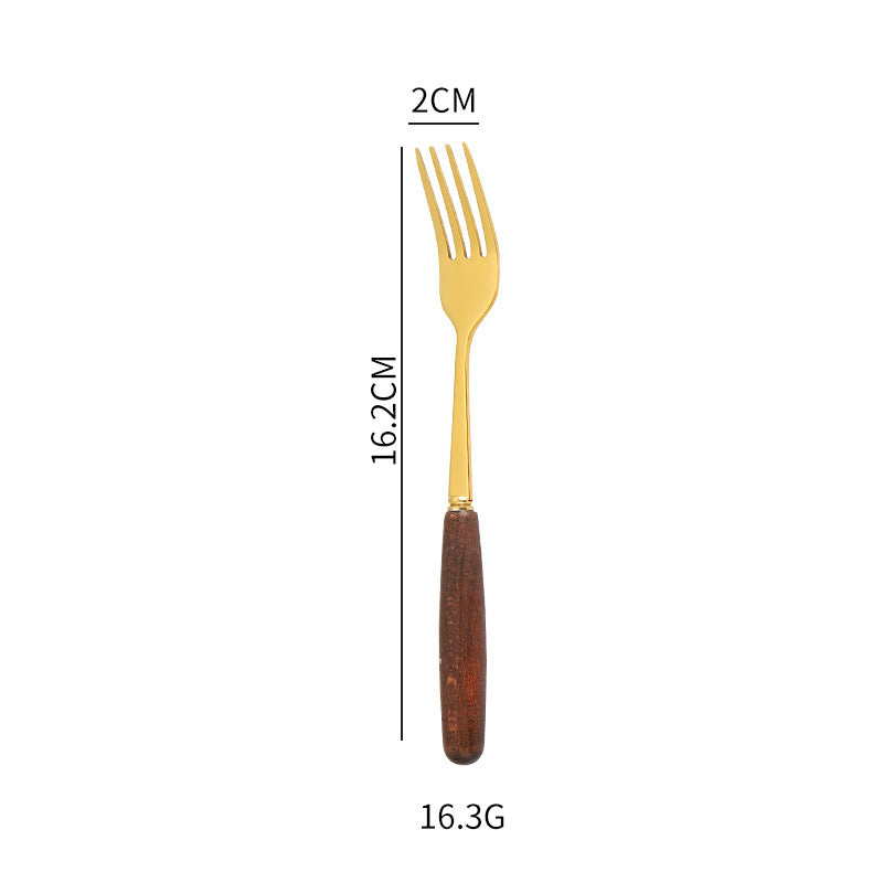 Set de Cuchillo, Tenedor y Cucharas Mango Efecto Madera – Acero Inoxidable Premium