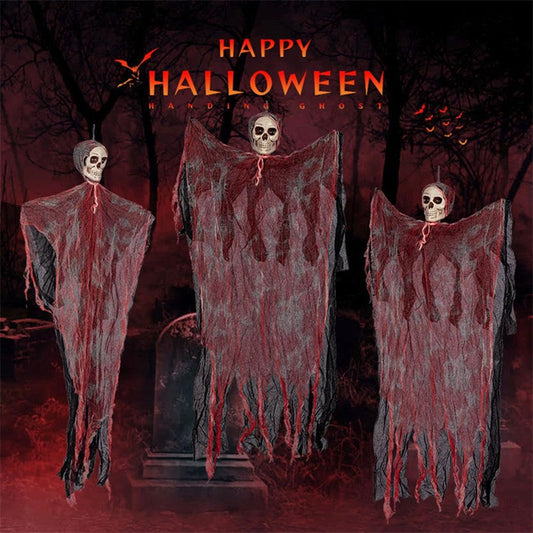 Colgante de fantasma para Halloween, colgantes de calavera de terror con sangre teñida para fiesta de Halloween, Patio, césped, ventana, decoración de la casa