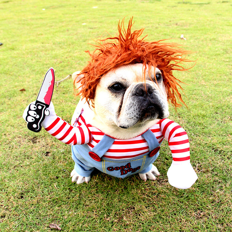 Disfraz  de Halloween Chucky y  HorseMan para perro
