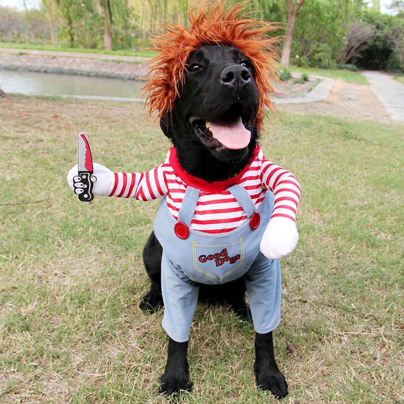 Disfraz  de Halloween Chucky y  HorseMan para perro