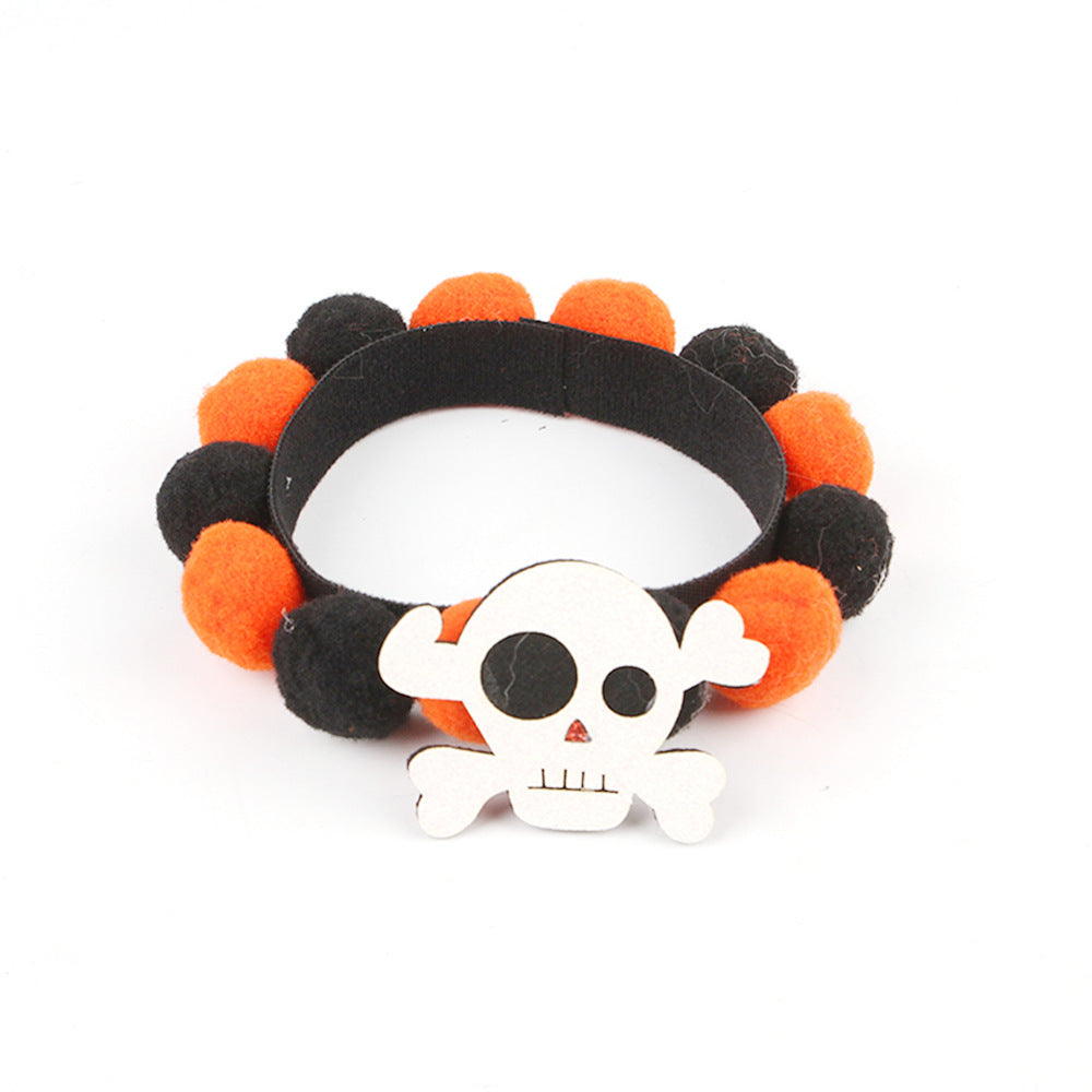 Accesorios de calabaza para el cuello, collar de bola de piel para mascotas de Halloween