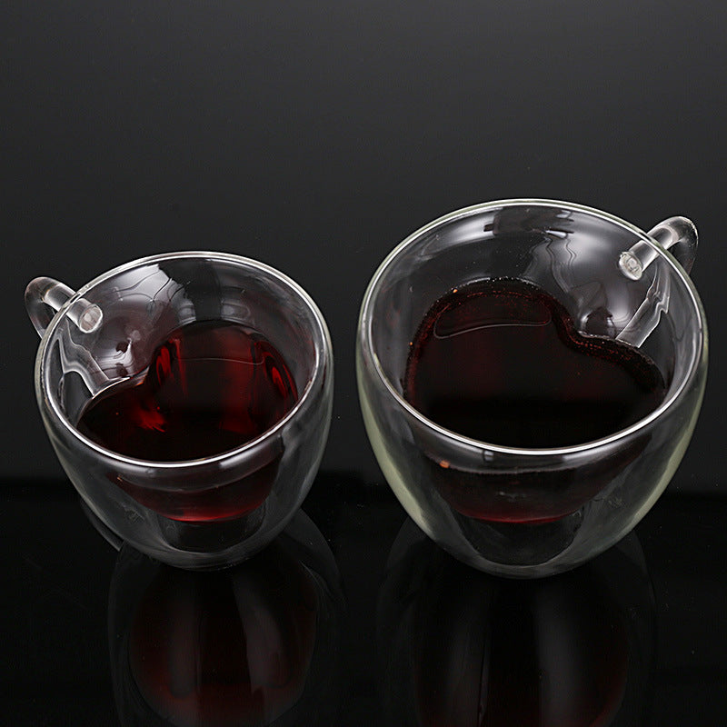 Taza de Café en Forma de Corazón | Cristal de Doble Capa, térmico