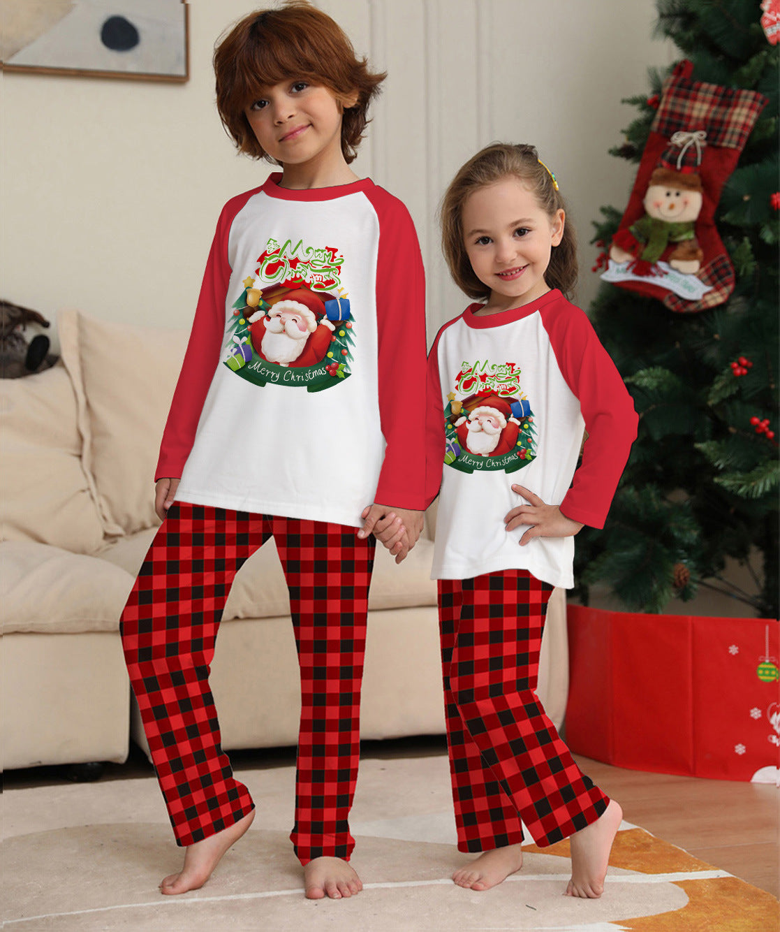 Pijama navideño  para padres e hijos, camisetas de manga larga, pantalones a cuadros, pijamas a juego para la familia