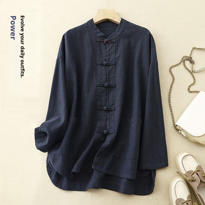 Camisa Oriental de Lino para Mujer | Corte Holgado y Natural