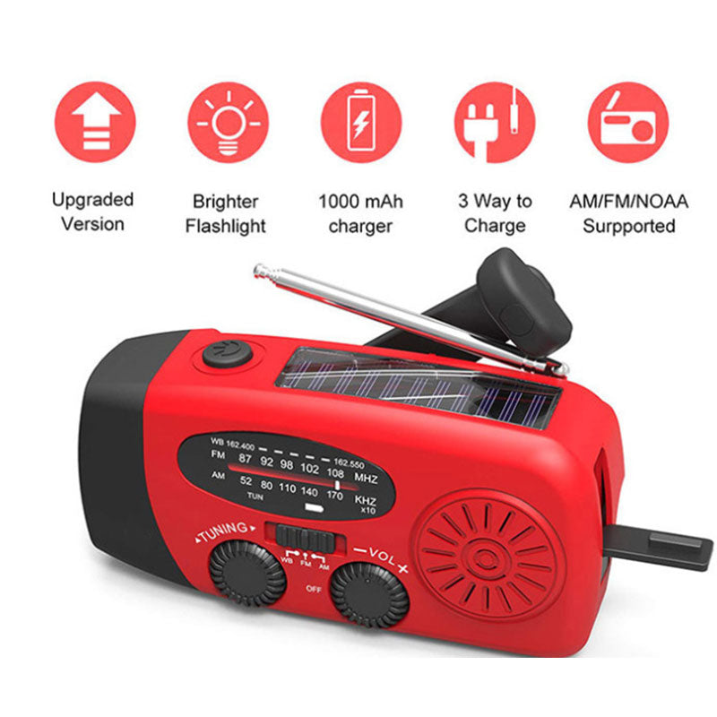 Radio Multifuncional Solar y Manual | Linterna y Carga USB Portátil