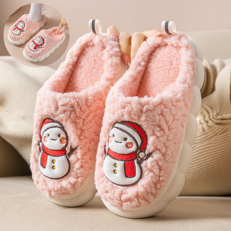 Lindas Pantuflas de muñeco de nieve de invierno,  pantuflas de felpa cálida con suela gruesa antideslizantes para parejas, zapatilla de casa, pantuflas suaves