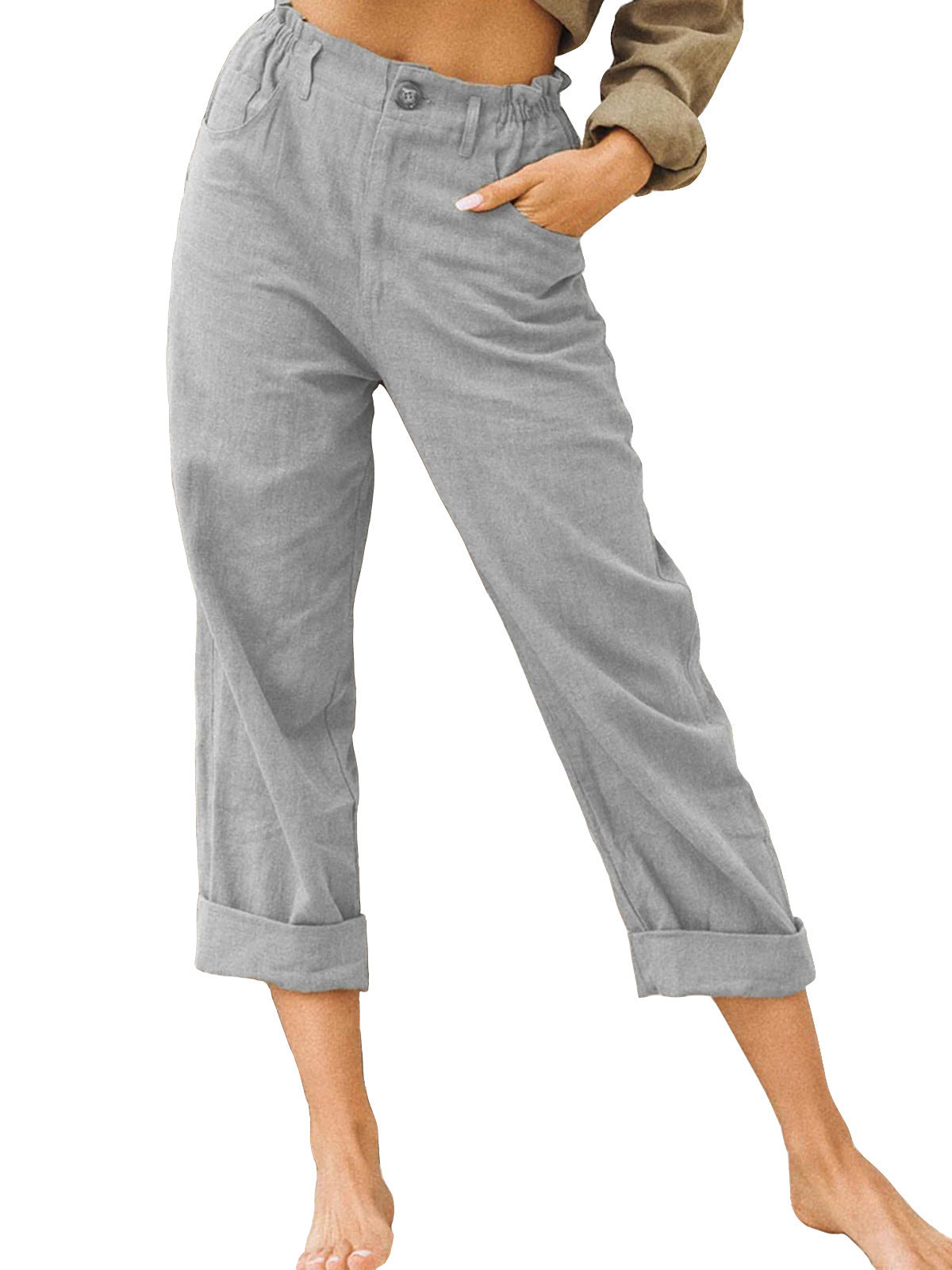 Pantalón Recto de Algodón y Lino | Cintura Alta Estilo Casual Elegante