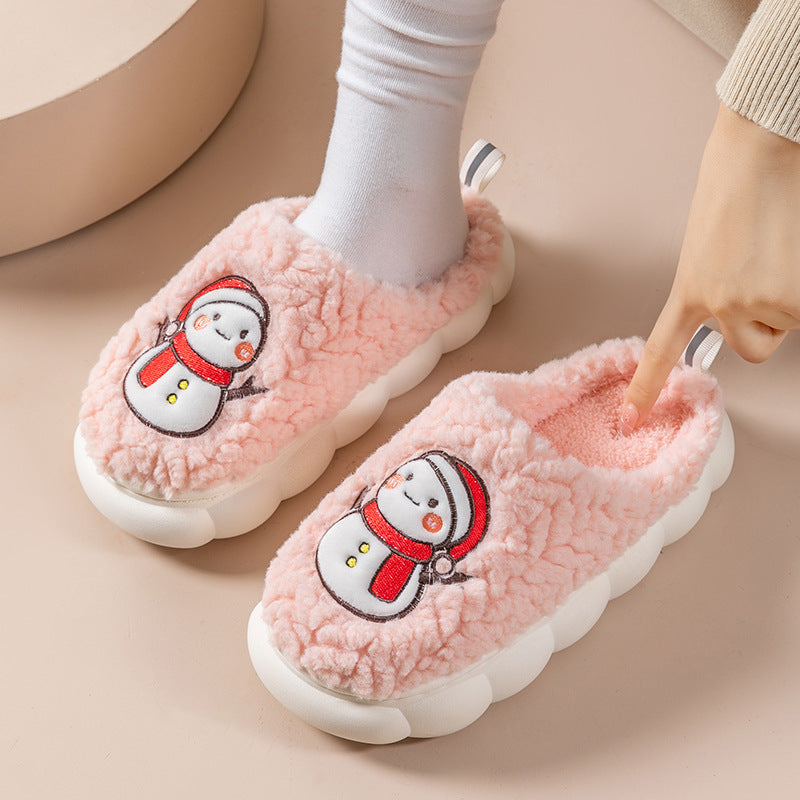 Lindas Pantuflas de muñeco de nieve de invierno,  pantuflas de felpa cálida con suela gruesa antideslizantes para parejas, zapatilla de casa, pantuflas suaves