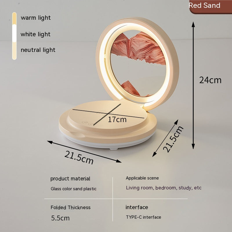 Lámpara de mesa con luz LED regulable, USB 3D reloj de arena en movimiento, de noche es luz nocturna (azul), cargador de celular