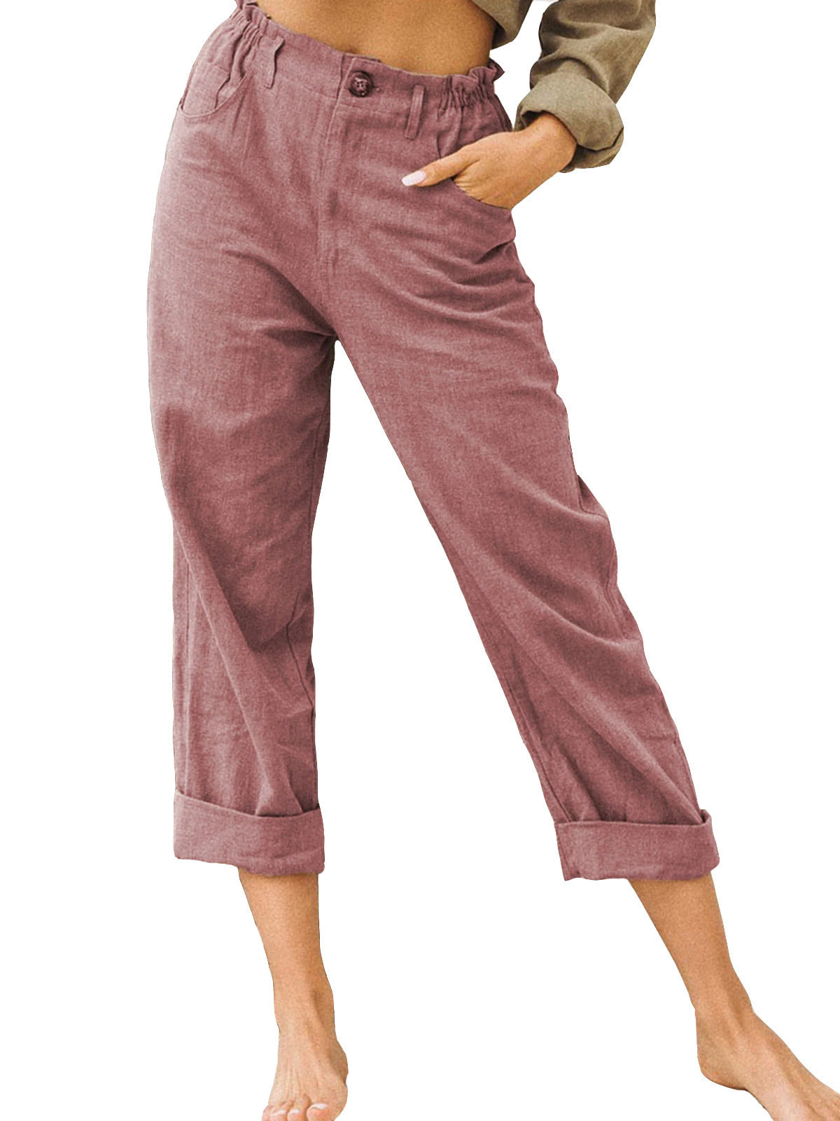 Pantalón Recto de Algodón y Lino | Cintura Alta Estilo Casual Elegante