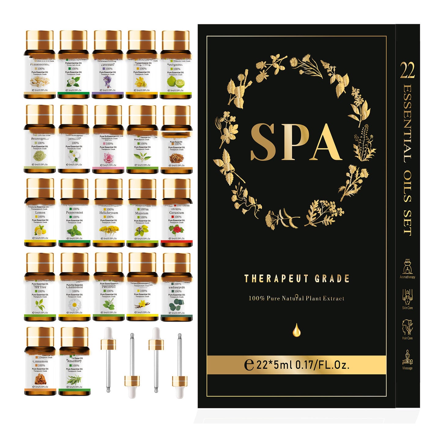 Set de Spa con 22 piezas de Aceites Esenciales Naturales, Lujo y Bienestar para tus masajes