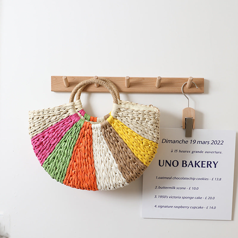 Bolsa de playa de paja, trenzada en colores combinados, ideal para tu outfit de playa, fresco y elegante