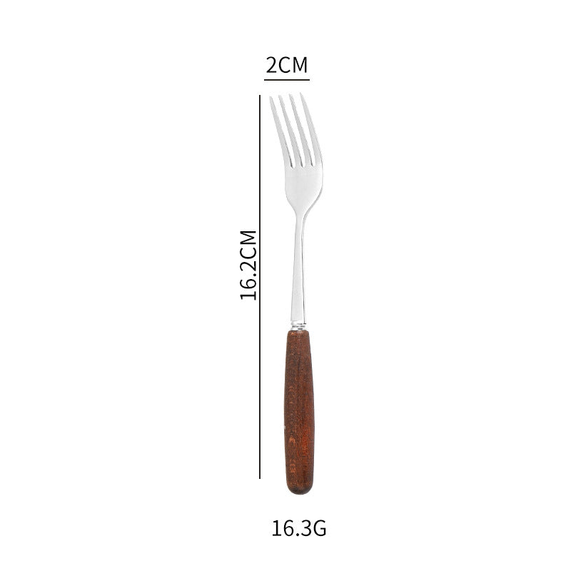 Set de Cuchillo, Tenedor y Cucharas Mango Efecto Madera – Acero Inoxidable Premium