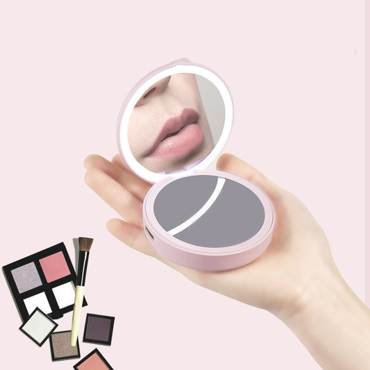 Espejo de maquillaje de doble cara con luz LED recargable
