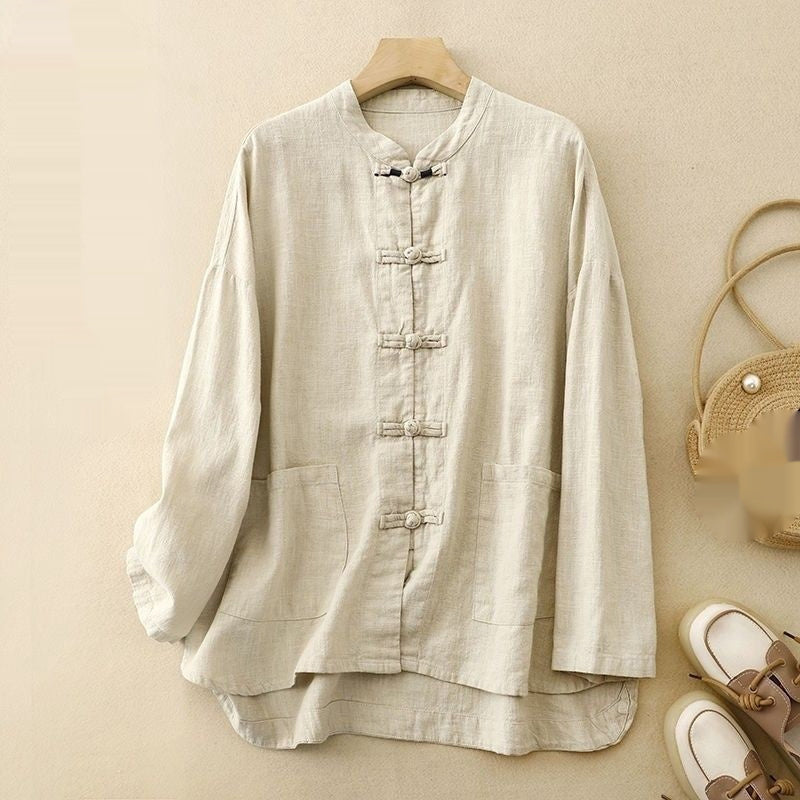 Camisa Oriental de Lino para Mujer | Corte Holgado y Natural