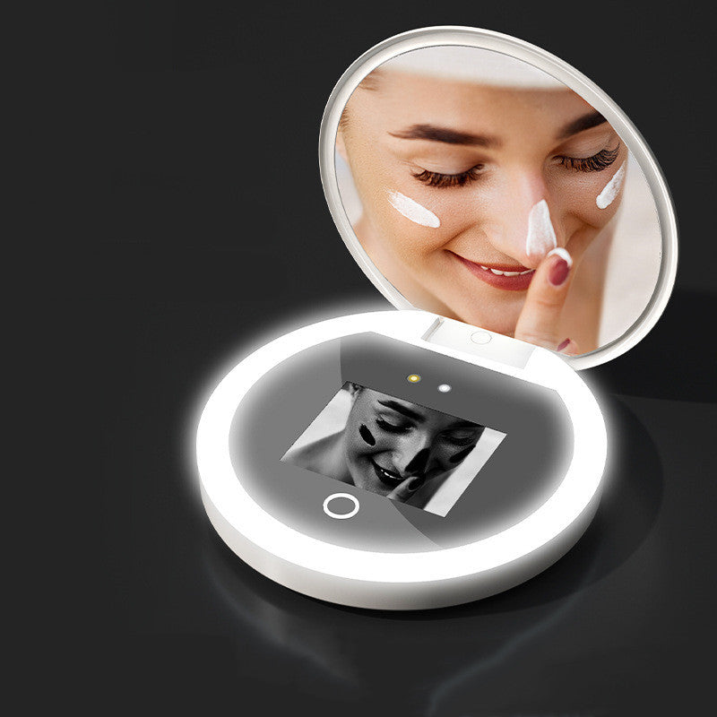 Espejo de maquillaje inteligente con protección solar UV y luz LED de mano