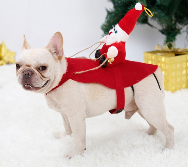 Ropa navideña para perros: Papá Noel montando un ciervo
