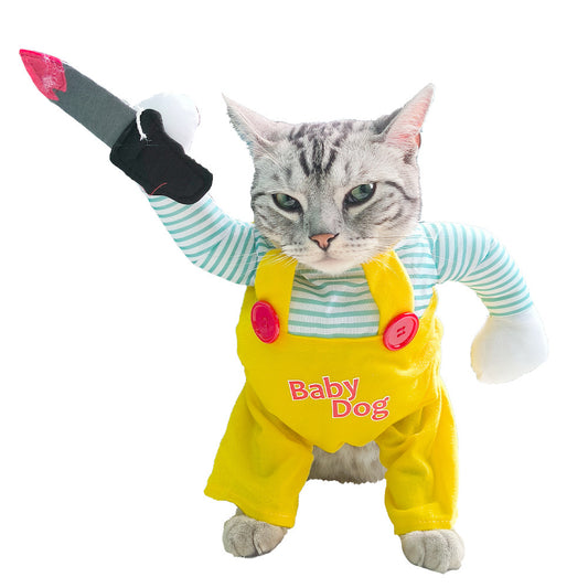 Disfraz de Halloween para gato, chuchi colorido, ropa para gato con cuchillo