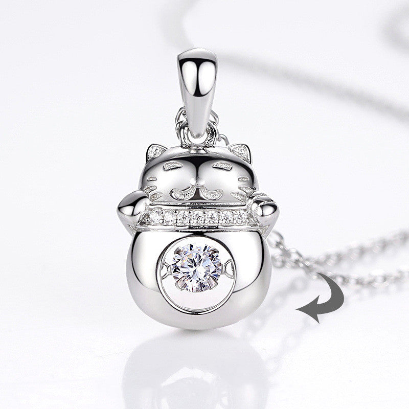 Collar Gato de la Suerte en Plata S925 con Moissanita