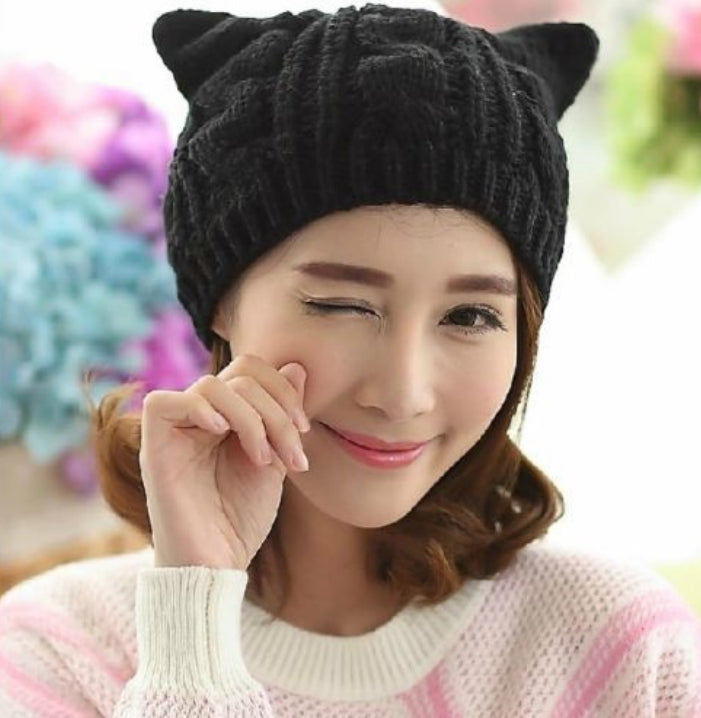 Gorro de Lana tejido con Orejitas de Gato – Estilo Cute y Abrigador Unisex