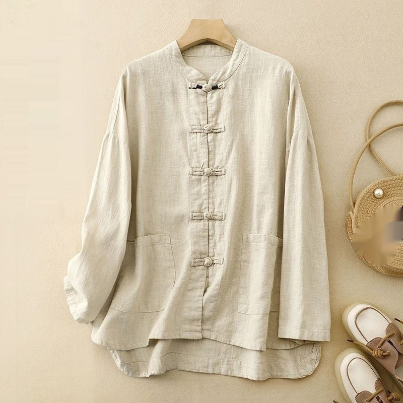 Camisa Oriental de Lino para Mujer | Corte Holgado y Natural