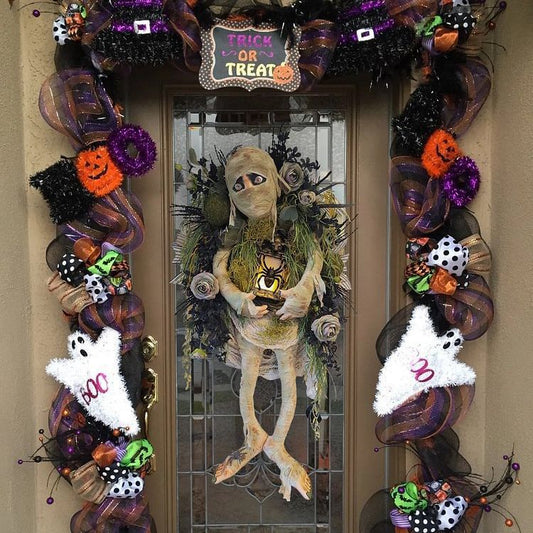 Momia decorativa para Halloween, Decoración de la puerta de la guirnalda de Halloween de la momia