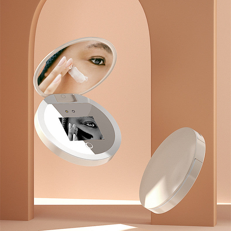 Espejo de maquillaje inteligente con protección solar UV y luz LED de mano
