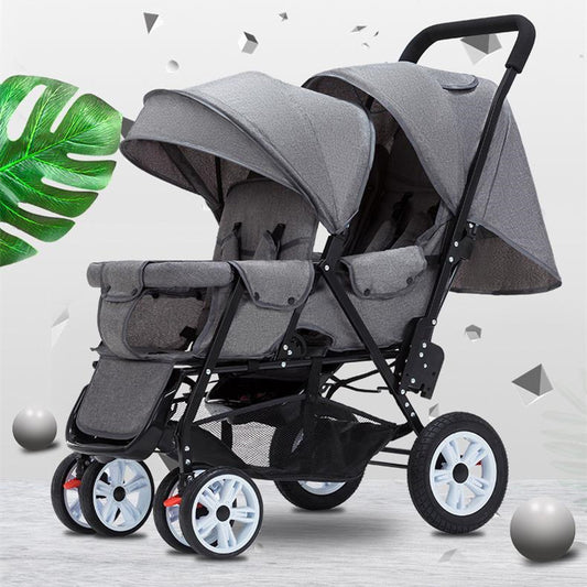 Cochecito ligero para niños doble, carrito plegable con asiento delantero y trasero, tamaño grande, cuatro ruedas, cómodo, doble asiento ideal mellizos