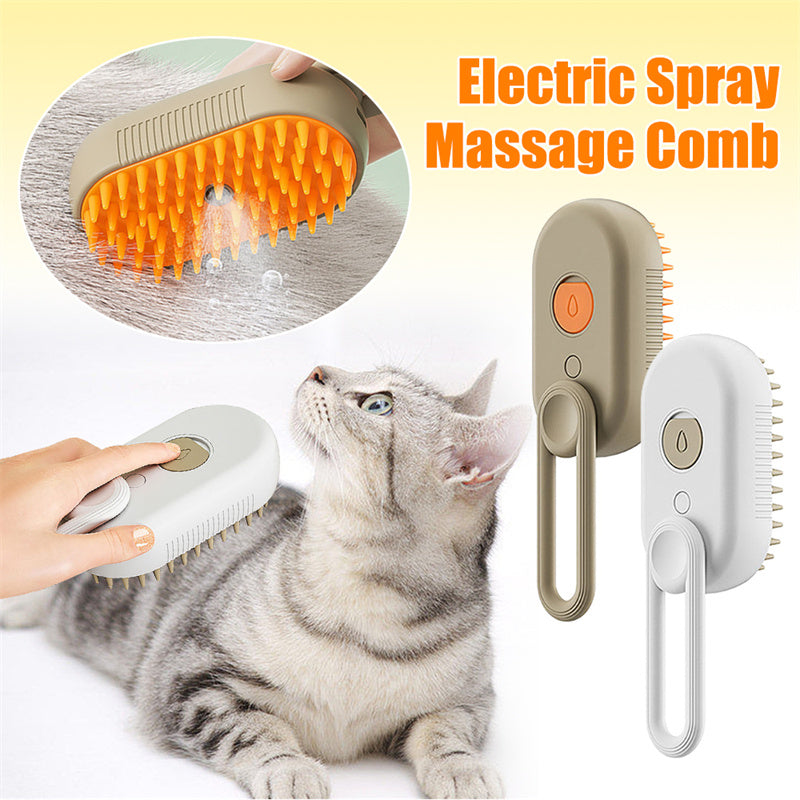 Cepillo de vapor para gatos, cepillo humeante para perros 3 en 1, cepillos eléctricos para el pelo de gatos con pulverizador para masaje, peine para el cuidado de mascota