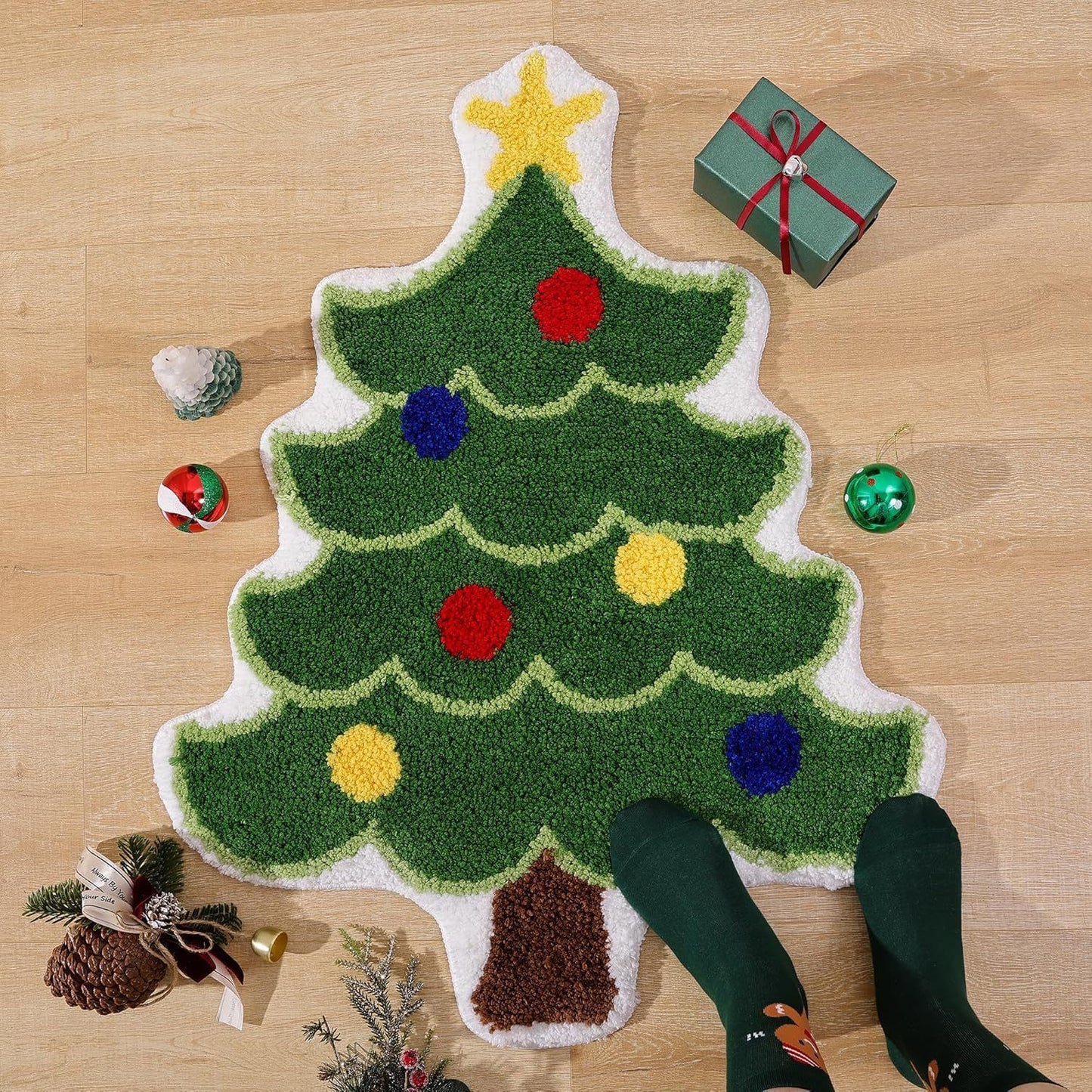 Alfombra de cachemira decorativa con forma de árbol de Navidad nórdico