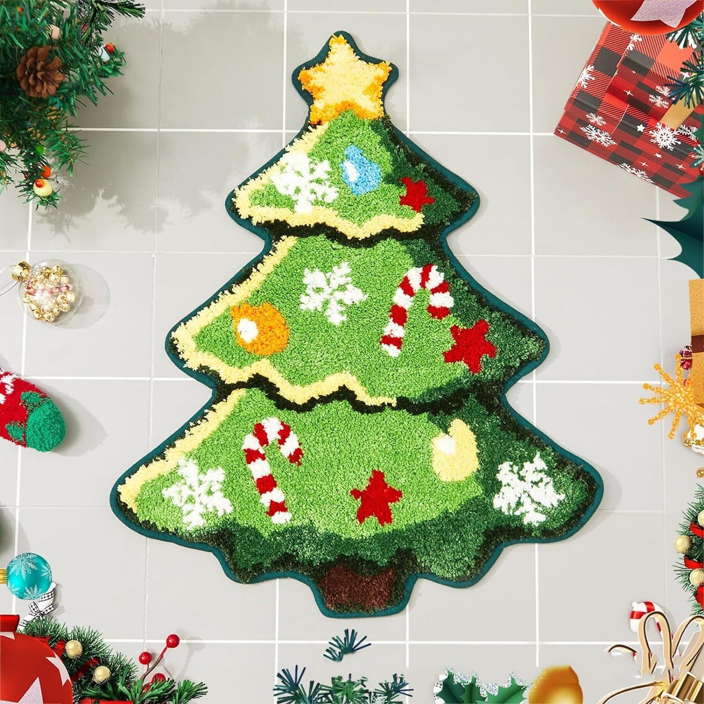 Alfombra de cachemira decorativa con forma de árbol de Navidad nórdico