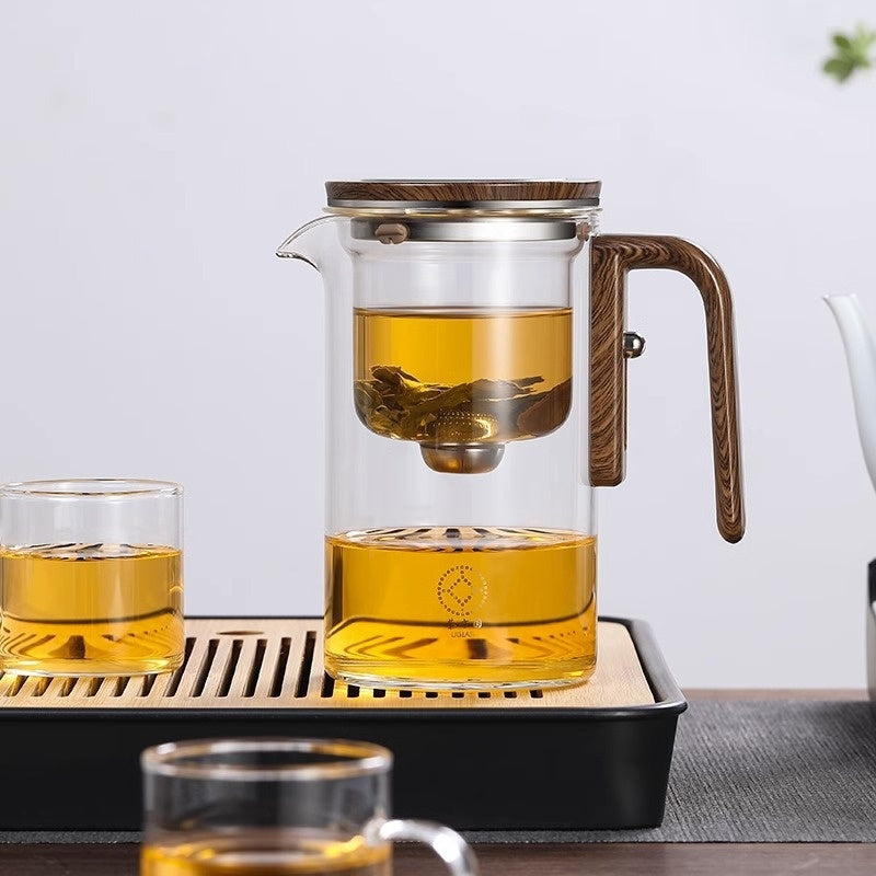 Tetera magnética con un solo clic, tetera de vidrio, recipiente interior para separar el agua del té