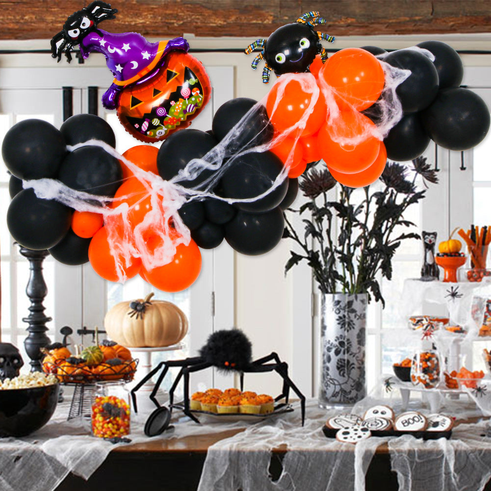 Suministros de decoración para fiesta con cadena de globos con tema de calabaza de Halloween, conjunto de globos de Halloween