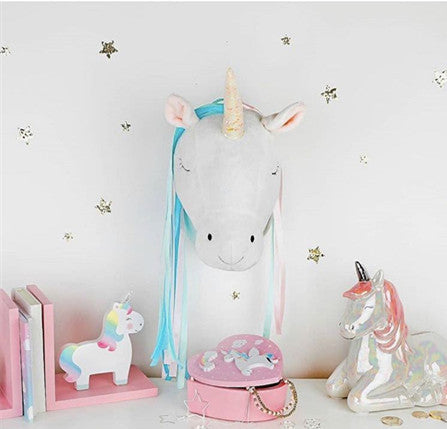 Cabeza de Unicornio para decoración de pared, muñeco de juguete de peluche de unicornio, cisne para niña, bebé, habitación infantil, montaje colgante