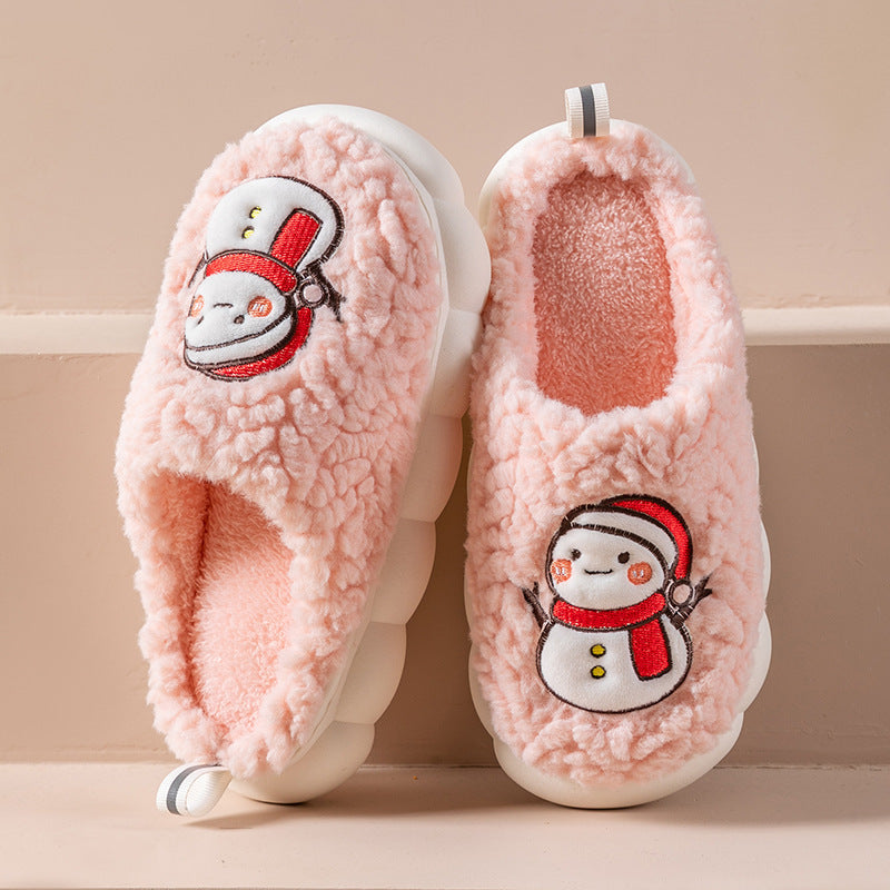 Lindas Pantuflas de muñeco de nieve de invierno,  pantuflas de felpa cálida con suela gruesa antideslizantes para parejas, zapatilla de casa, pantuflas suaves