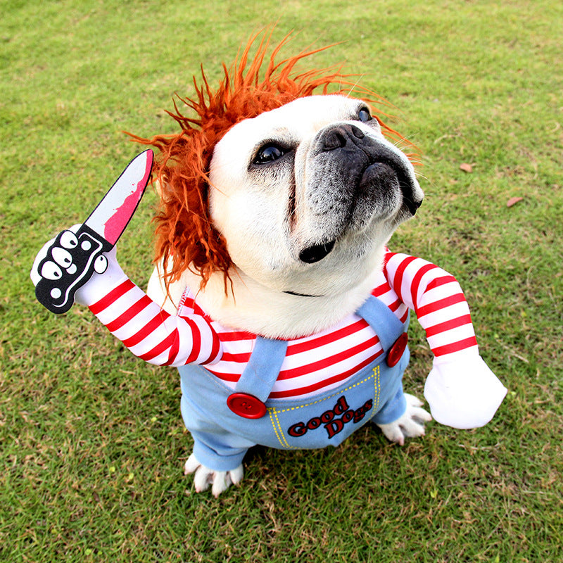 Disfraz  de Halloween Chucky y  HorseMan para perro