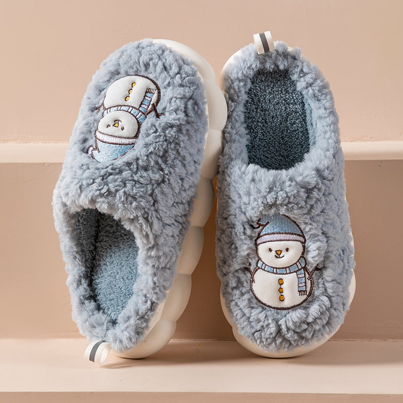 Lindas Pantuflas de muñeco de nieve de invierno,  pantuflas de felpa cálida con suela gruesa antideslizantes para parejas, zapatilla de casa, pantuflas suaves