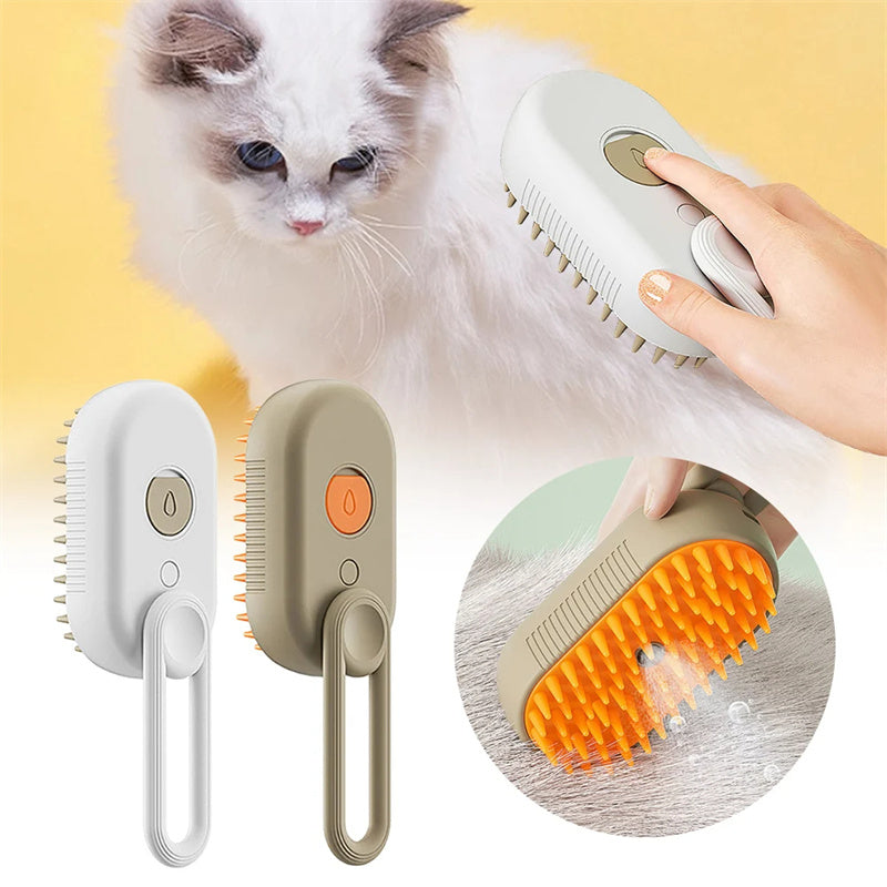 Cepillo de vapor para gatos, cepillo humeante para perros 3 en 1, cepillos eléctricos para el pelo de gatos con pulverizador para masaje, peine para el cuidado de mascota