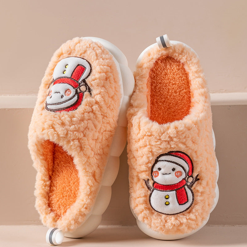 Lindas Pantuflas de muñeco de nieve de invierno,  pantuflas de felpa cálida con suela gruesa antideslizantes para parejas, zapatilla de casa, pantuflas suaves