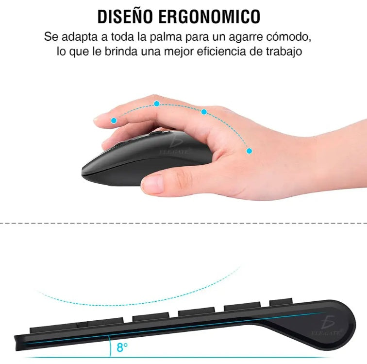 Kit de teclado y ratón inalámbricos, silenciosos y cómodos.