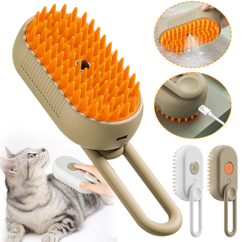 Cepillo de vapor para gatos, cepillo humeante para perros 3 en 1, cepillos eléctricos para el pelo de gatos con pulverizador para masaje, peine para el cuidado de mascota