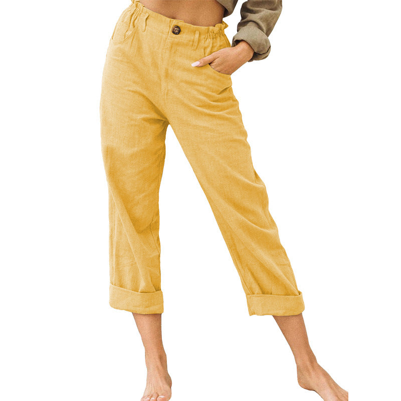 Pantalón Recto de Algodón y Lino | Cintura Alta Estilo Casual Elegante