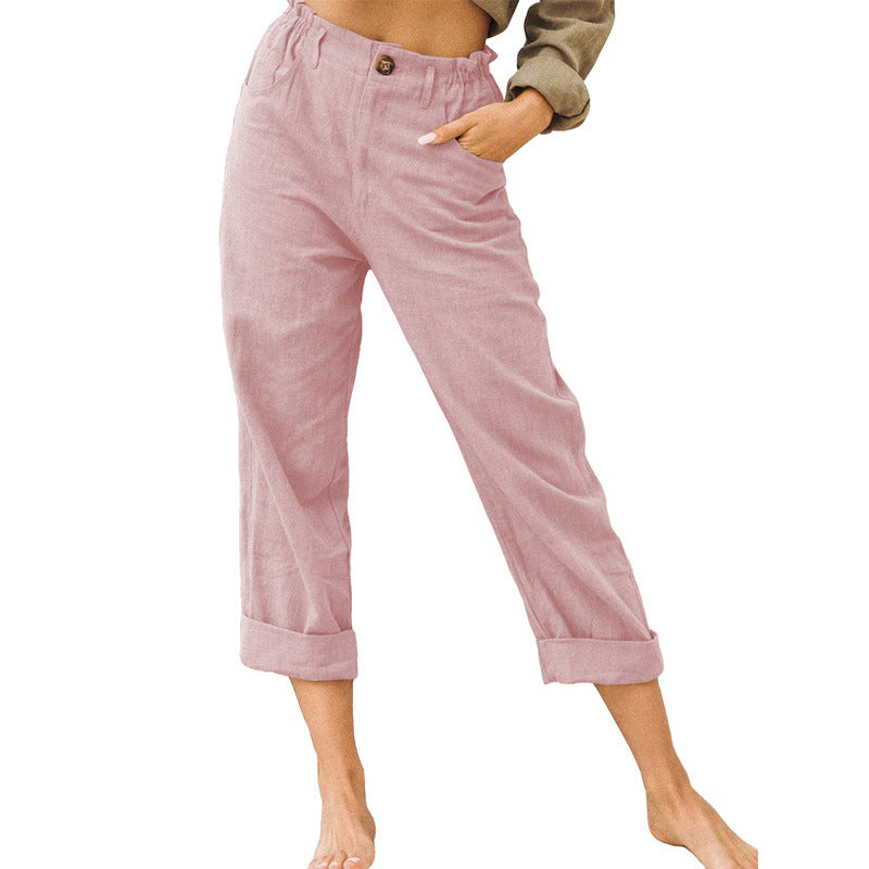 Pantalón Recto de Algodón y Lino | Cintura Alta Estilo Casual Elegante